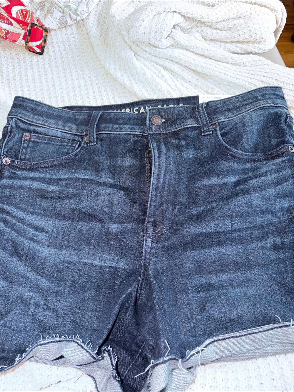 American Eagle Outfitters Dark Blue Denim Jean Shorts next level shorts